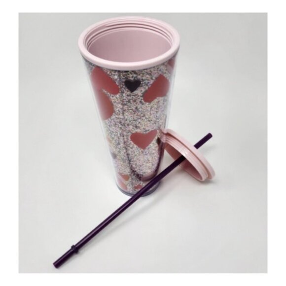 NEW Starbucks Valentine Glitter Hearts Pink Purple Acrylic Tumbler 24 oz - Picture 4 of 5